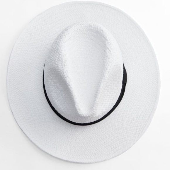 ZARA White Woven Hat with Contrasting Black Band S/M BNWT - Picture 4 of 4